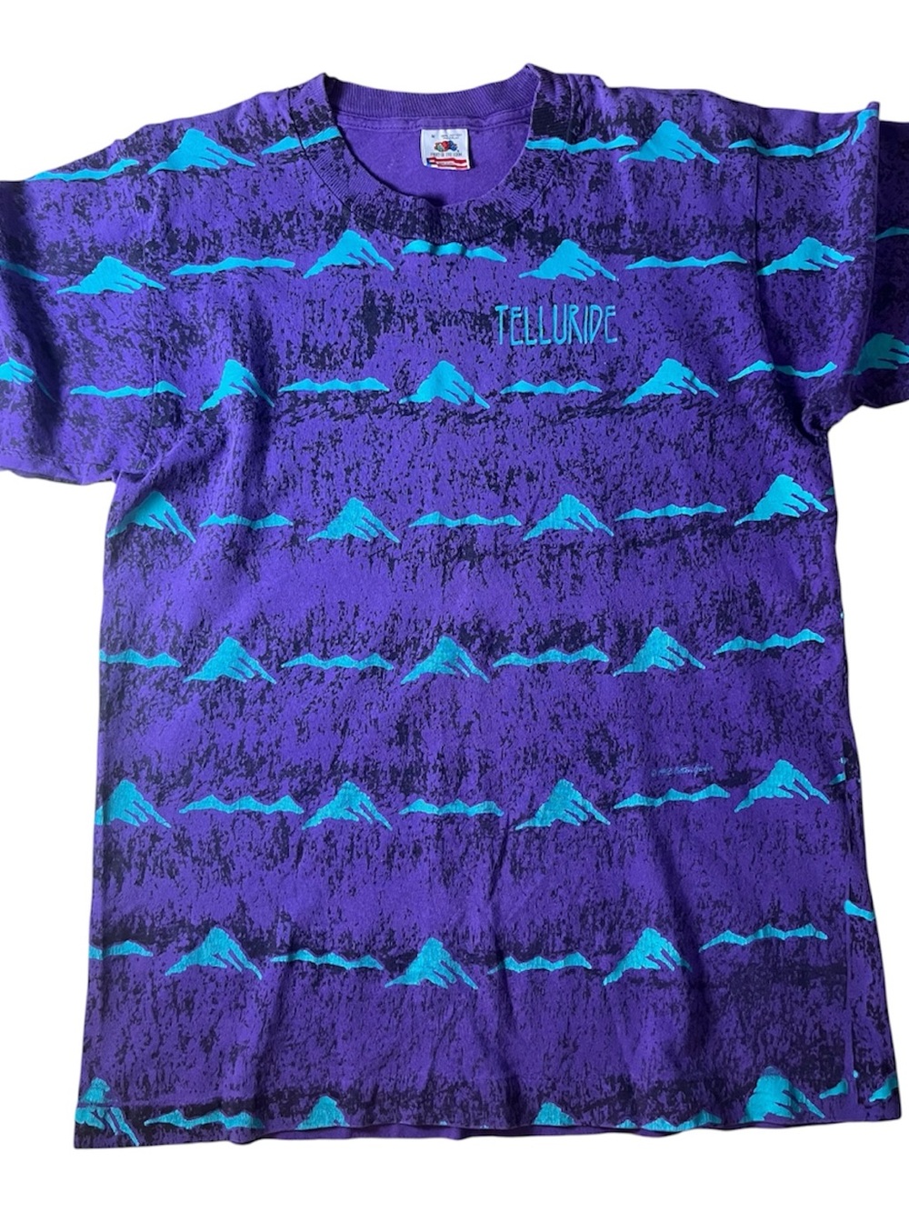 1992 Telluride Mountain Pattern Tee in Purple & Teal (M)
